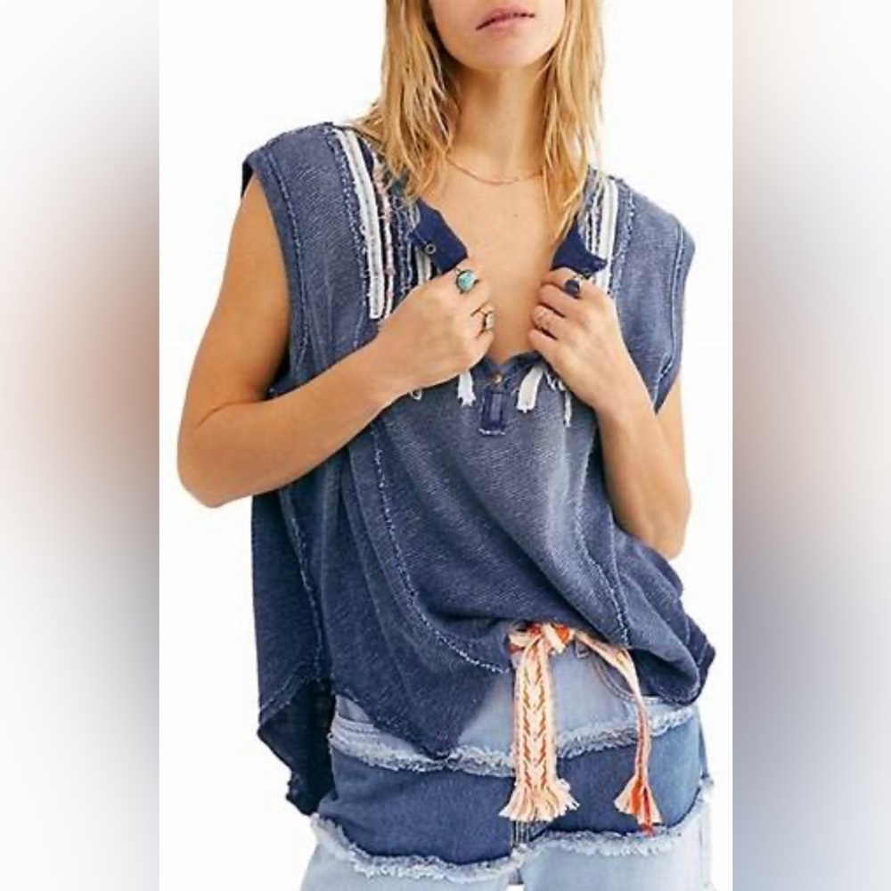 We The Free Harvey Muscle Indigo Sleeveless Top XS NWT